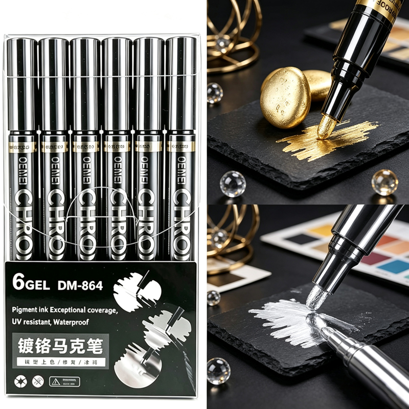 Illustration Marker Set - 1/3/5/12 stuks chromen spiegelmarkerstiftenset, waterdichte reflecterende