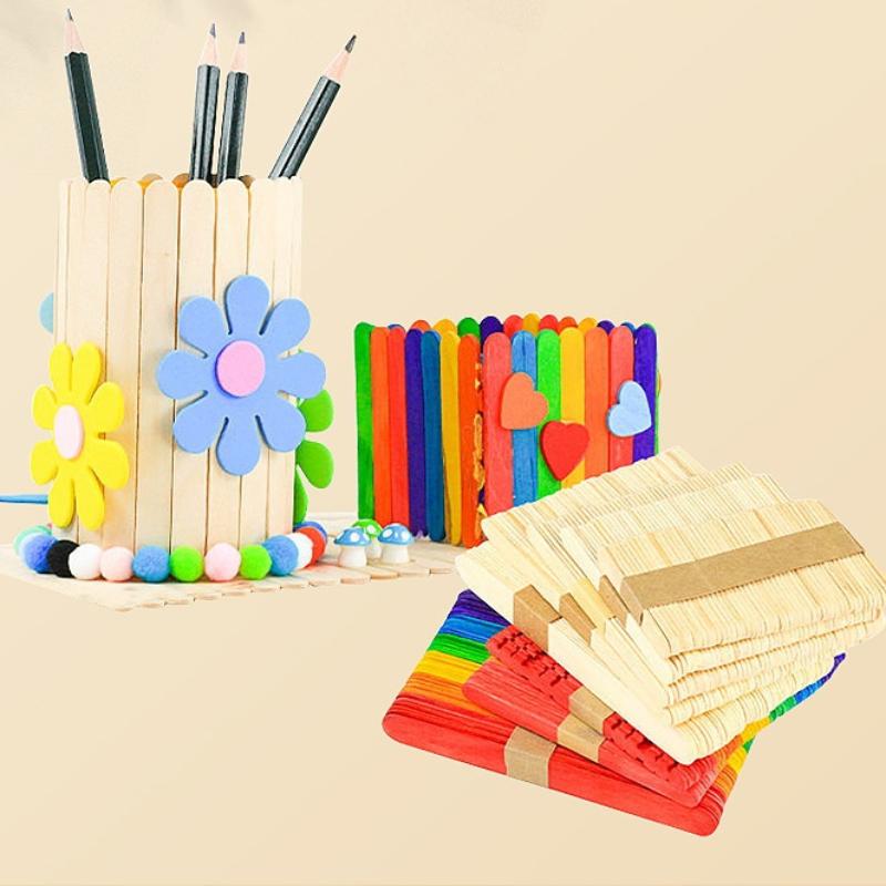 Art Craft With Ice Cream Stick - Kleurrijke ijslollystokjes van natuurlijk hout voor