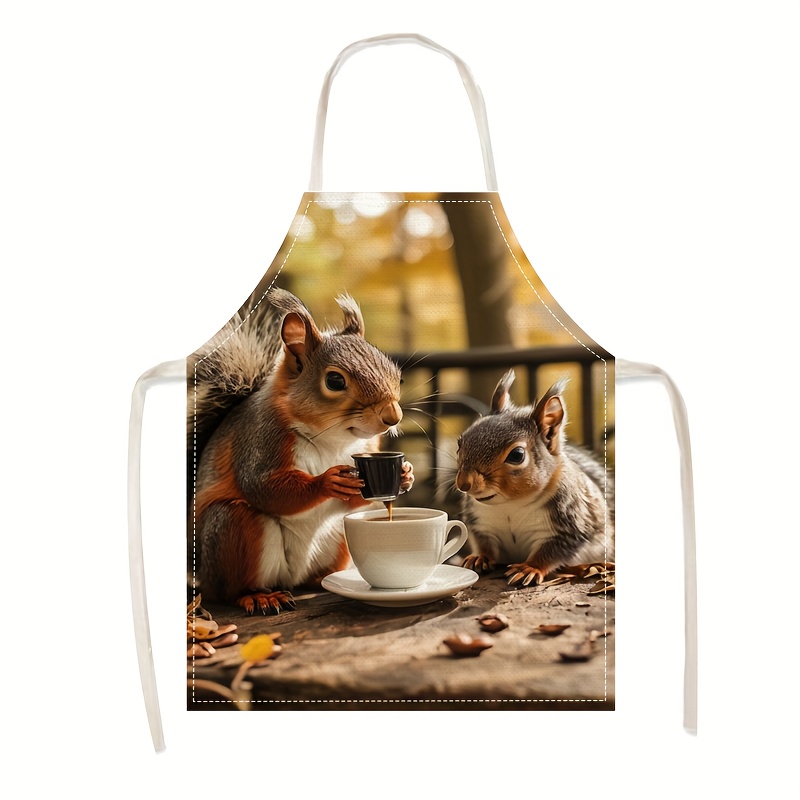 Art Craft Gift Ideas - Linnen schort eekhoorn koffie scène print