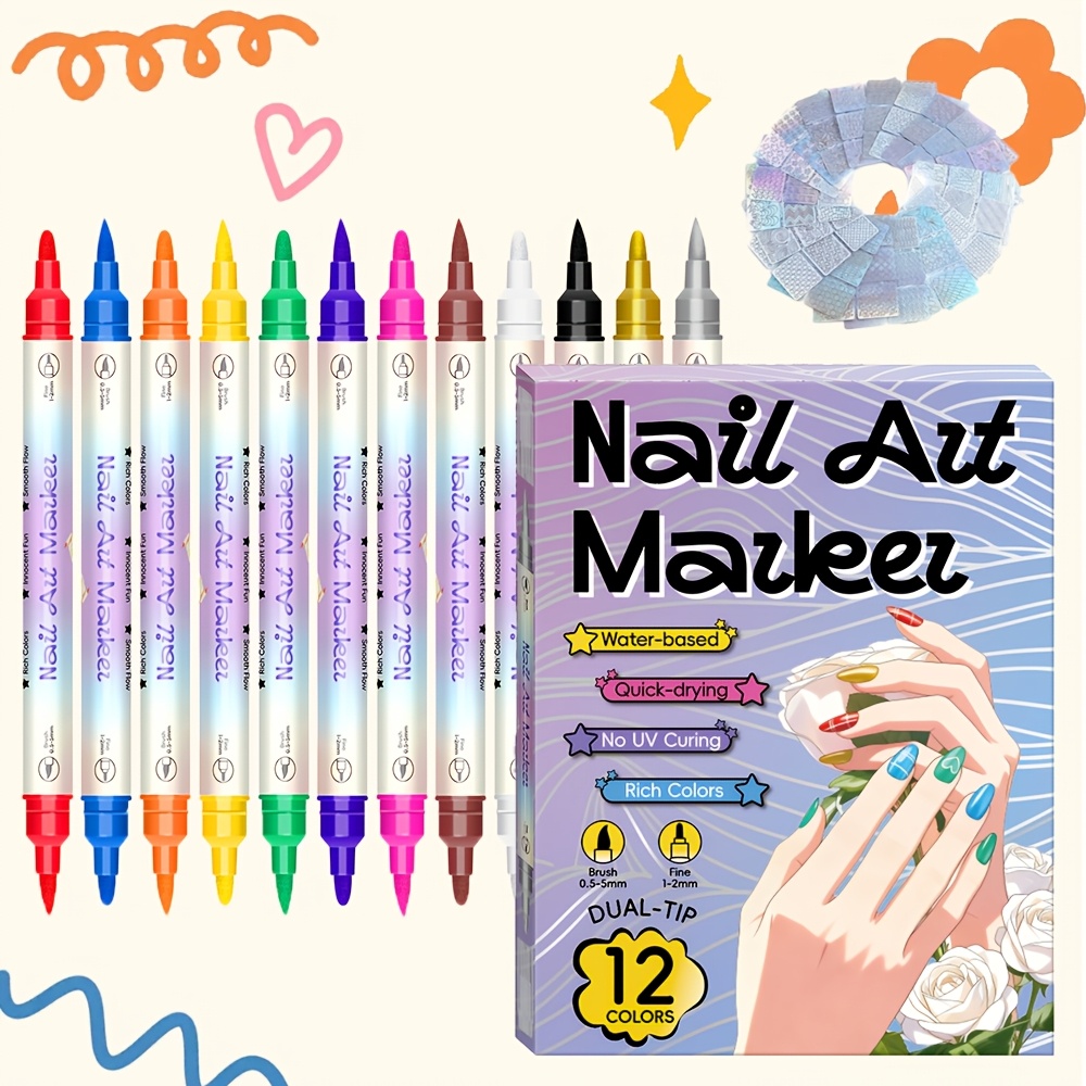 Illustration Marker Set - 12 Kleuren Nagelkunst Pen Set 24
